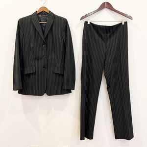 Koan Italy Womens 2-Piece Suit Blazer 44 Pants 46 Medium Black Stretch Career